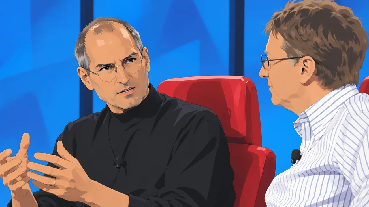 Anime illustration for Steve Jobs and Bill Gates at the 2007 All Things Digital conference.