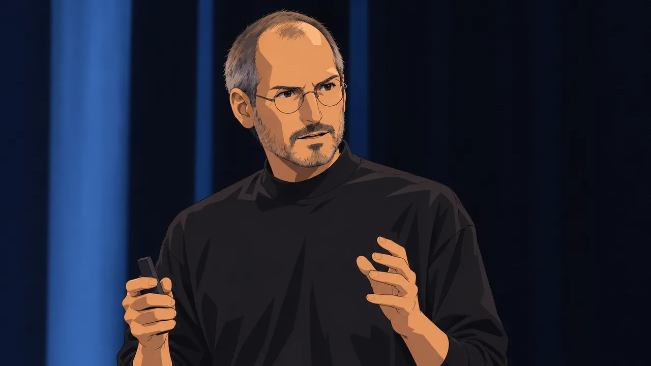 Anime illustration for Steve Jobs introduces original MacBook Air & Time Capsule Macworld SF (2008).