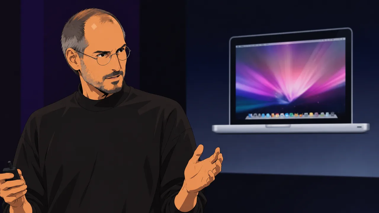Anime illustration for Steve Jobs introduces unibody MacBook Pro & MacBook (2008).